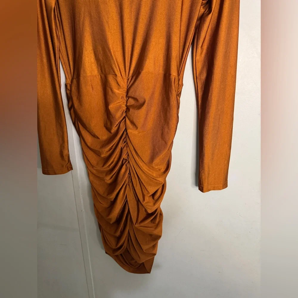 SHEIN Brown Ruched Bodycon Dress Cowl Neck Sleeveless - Picture 5 of 7